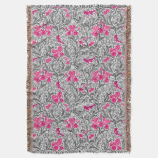 William Morris Irises, Pink and Silver Grey / Grey Throw Blanket