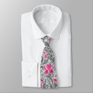 William Morris Irises, Pink and Silver Grey / Grey Tie