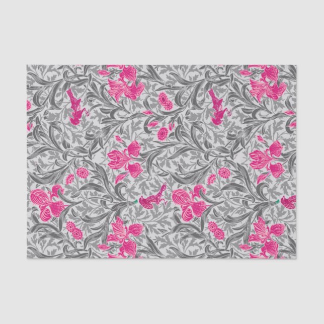 William Morris Irises, Pink and Silver Grey / Grey Tissue Paper (Front)