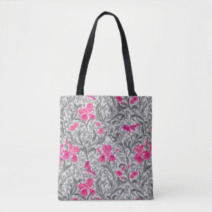 William Morris Irises, Pink and Silver Grey / Grey Tote Bag