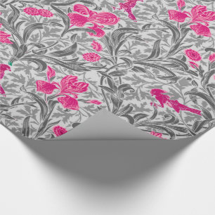 William Morris Irises, Pink and Silver Grey / Grey Wrapping Paper