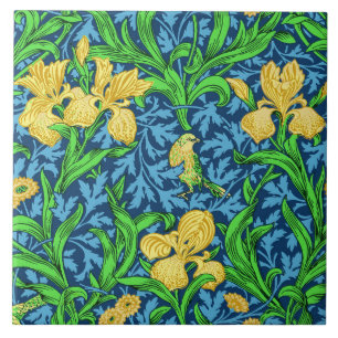 William Morris Irises, Yellow and Cobalt Blue Ceramic Tile