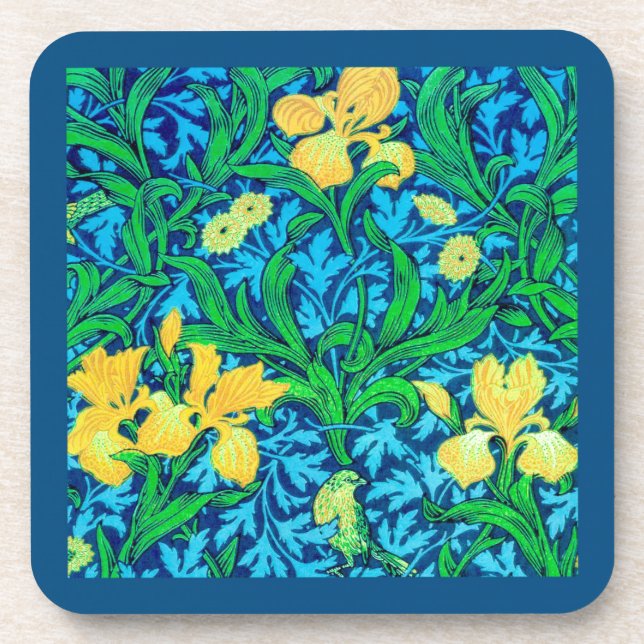 William Morris Irises, Yellow and Cobalt Blue Coaster (Front)