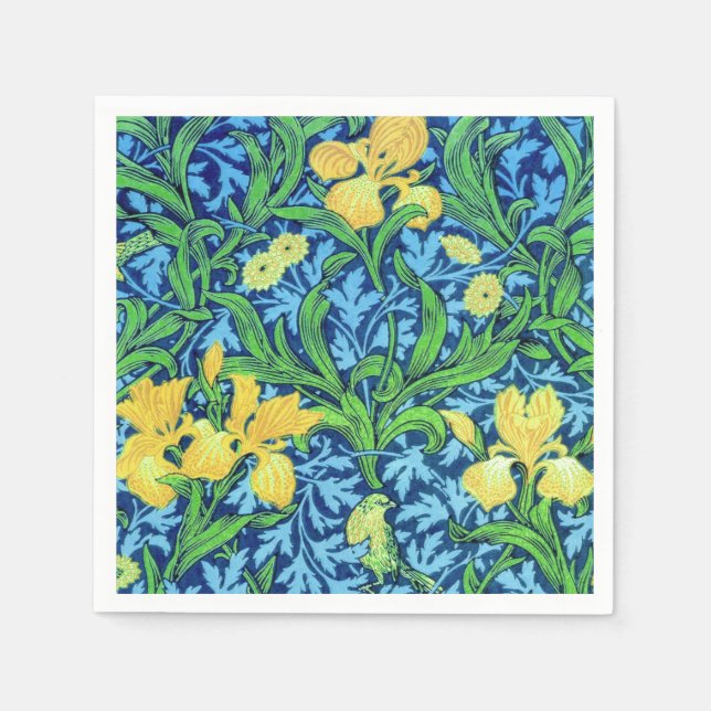 William Morris Irises, Yellow and Cobalt Blue Napkin (Front)