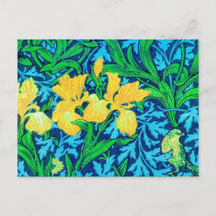 William Morris Irises, Yellow and Cobalt Blue Postcard