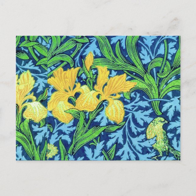 William Morris Irises, Yellow and Cobalt Blue Postcard (Front)
