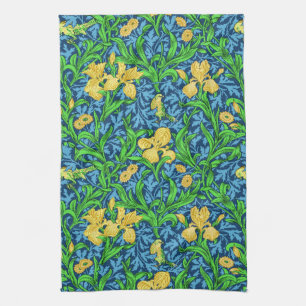 William Morris Irises, Yellow and Cobalt Blue Tea Towel