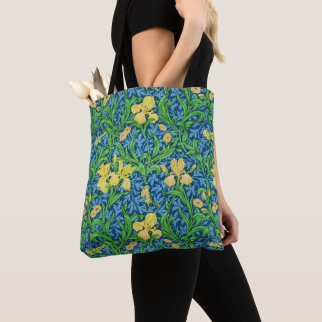 William Morris Irises, Yellow and Cobalt Blue Tote Bag (Close Up)