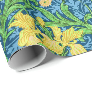 William Morris Irises, Yellow and Cobalt Blue Wrapping Paper