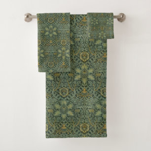 William Morris Ispahan Teal Green Floral Art Bath Towel Set