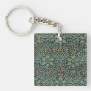 William Morris Ispahan Teal Green Floral Art Key Ring