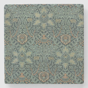 William Morris Ispahan Teal Green Floral Art Stone Coaster