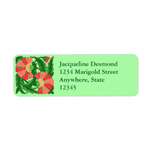 William Morris Jacobean, Coral Orange and Green Return Address Label