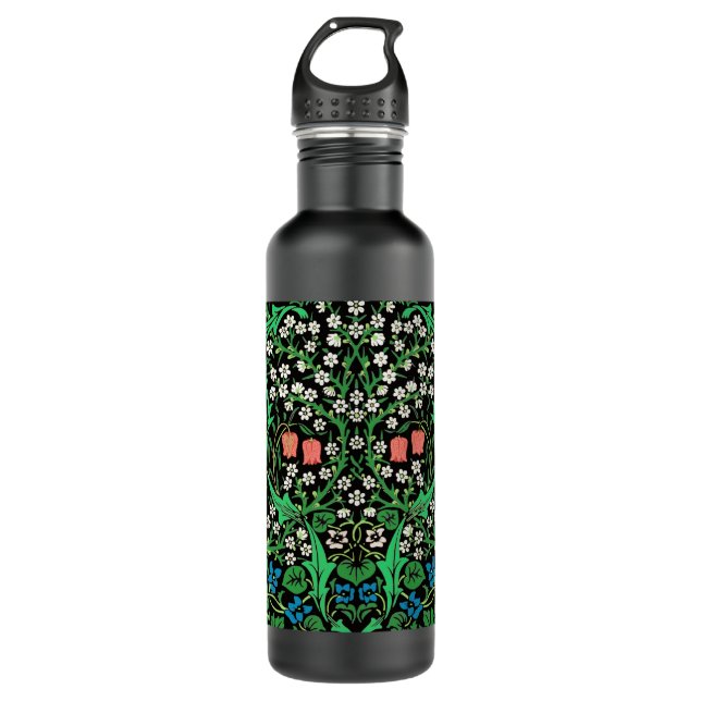 William Morris Jacobean Floral, Black Background 710 Ml Water Bottle (Front)