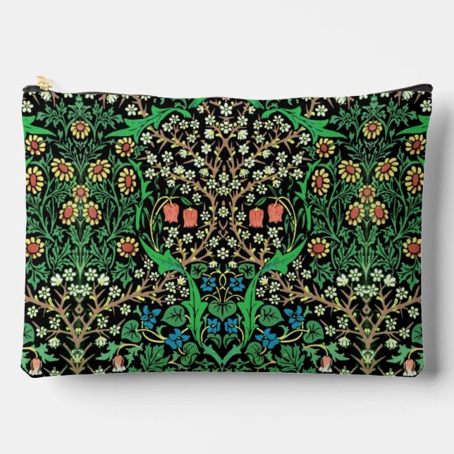 William Morris Jacobean Floral, Black Background  Accessory Pouch (Front)