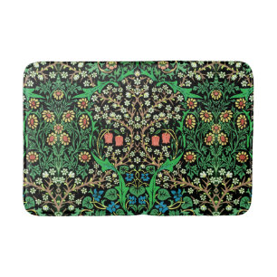 William Morris Jacobean Floral, Black Background Bath Mat