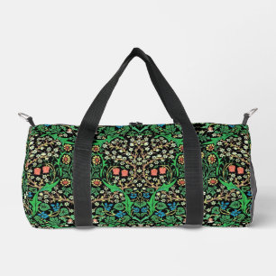 William Morris Jacobean Floral, Black Background Duffle Bag