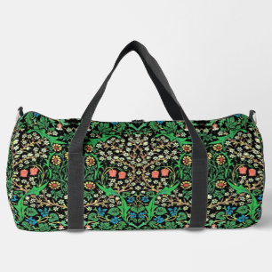 William Morris Jacobean Floral, Black Background  Duffle Bag
