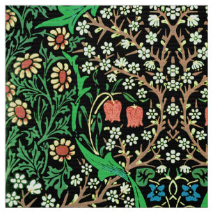 William Morris Jacobean Floral, Black Background Fabric