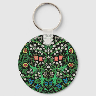 William Morris Jacobean Floral, Black Background  Key Ring