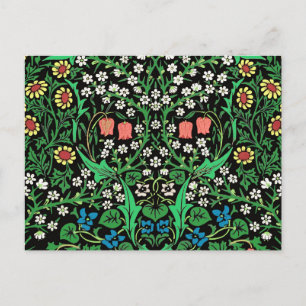 William Morris Jacobean Floral, Black Background Postcard