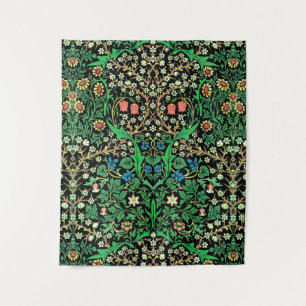 William Morris Jacobean Floral, Black Background Tapestry
