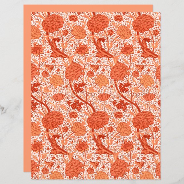 William Morris Jacobean Floral, Coral Orange  (Front/Back)