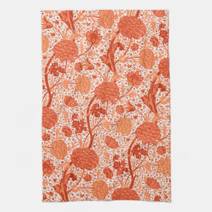 William Morris Jacobean Floral, Coral Orange Tea Towel