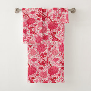 William Morris Jacobean Floral, Coral Pink Bath Towel Set