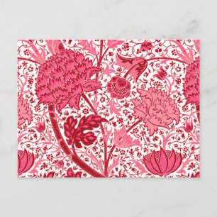 William Morris Jacobean Floral, Coral Pink Postcard