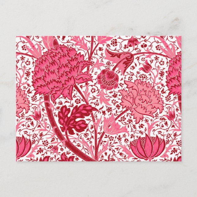 William Morris Jacobean Floral, Coral Pink Postcard (Front)