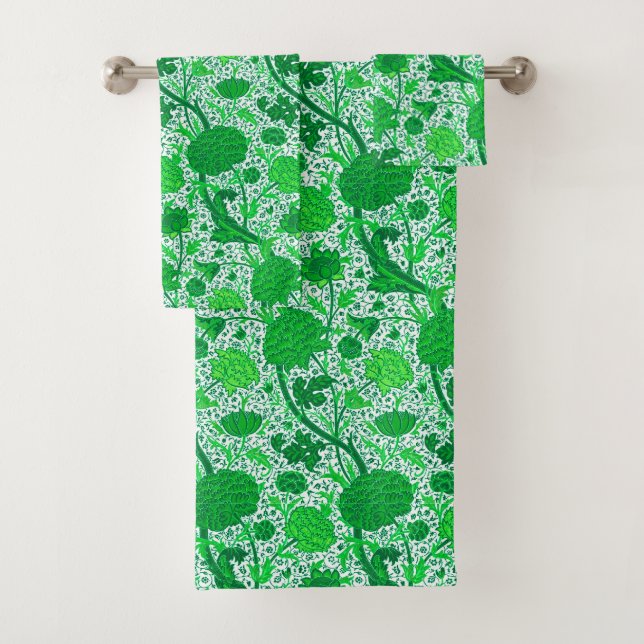 William Morris Jacobean Floral, Emerald Green  Bath Towel Set (Insitu)