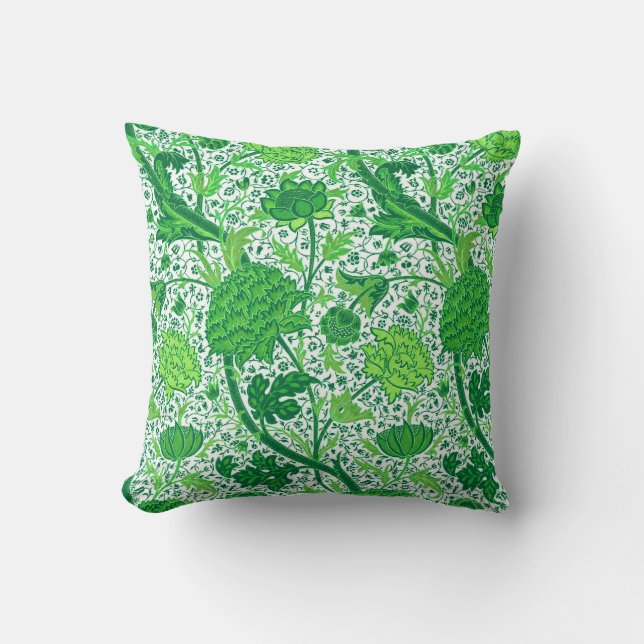 William Morris Jacobean Floral, Emerald Green Cushion (Front)