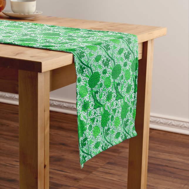 William Morris Jacobean Floral, Emerald Green  Short Table Runner (In Situ)