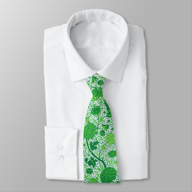 William Morris Jacobean Floral, Emerald Green Tie (Tied)