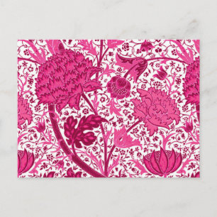 William Morris Jacobean Floral, Fuchsia Pink Postcard