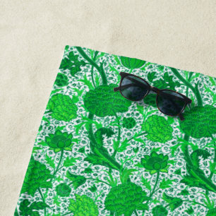 William Morris Jacobean Floral, Lime Green Beach Towel