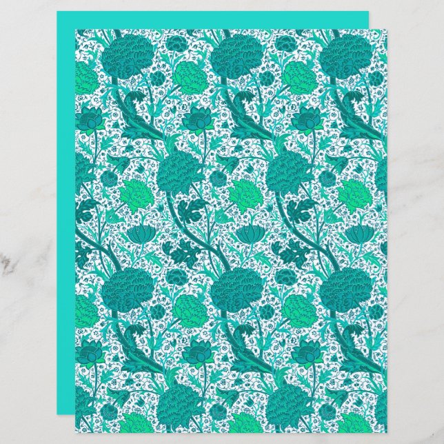 William Morris Jacobean Floral, Turquoise (Front/Back)