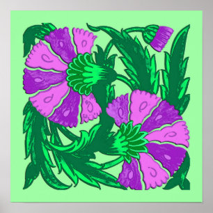 William Morris Jacobean, Orchid Purple and Green Poster