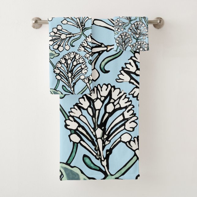 William Morris Jasmine and Leaves Pattern Bath Towel Set (Insitu)