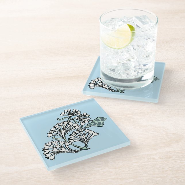 William Morris Jasmine and Leaves Pattern Glass Coaster (Angled)