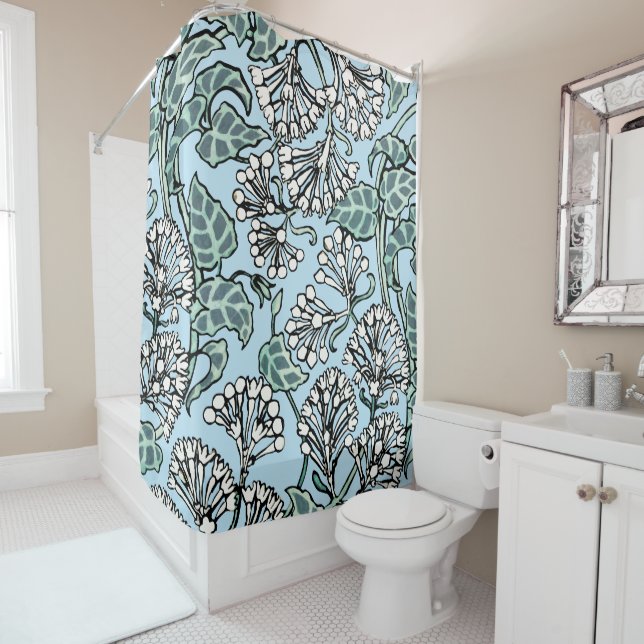 William Morris Jasmine and Leaves Pattern Shower Curtain (In Situ)