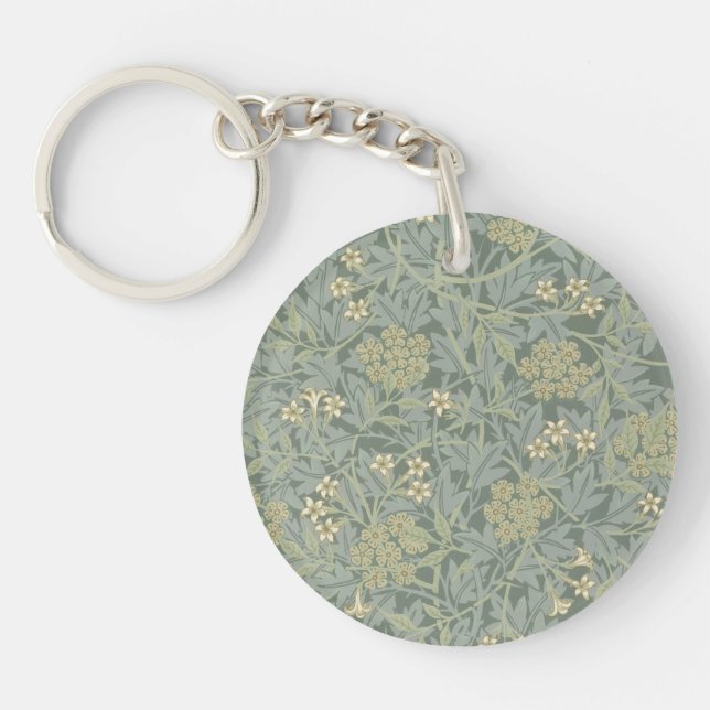 William Morris Jasmine Blue Green Botanical Art Key Ring (Front)