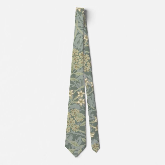 William Morris Jasmine Blue Green Botanical Art Tie (Front)