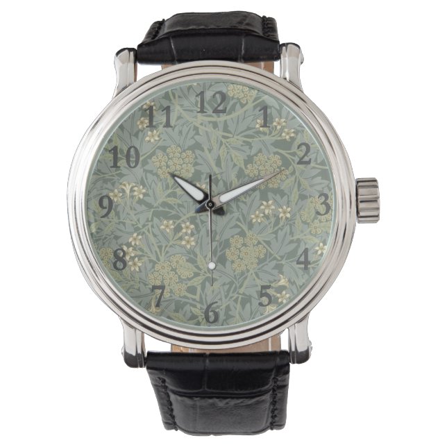 William Morris Jasmine Blue Green Botanical Art Watch (Front)