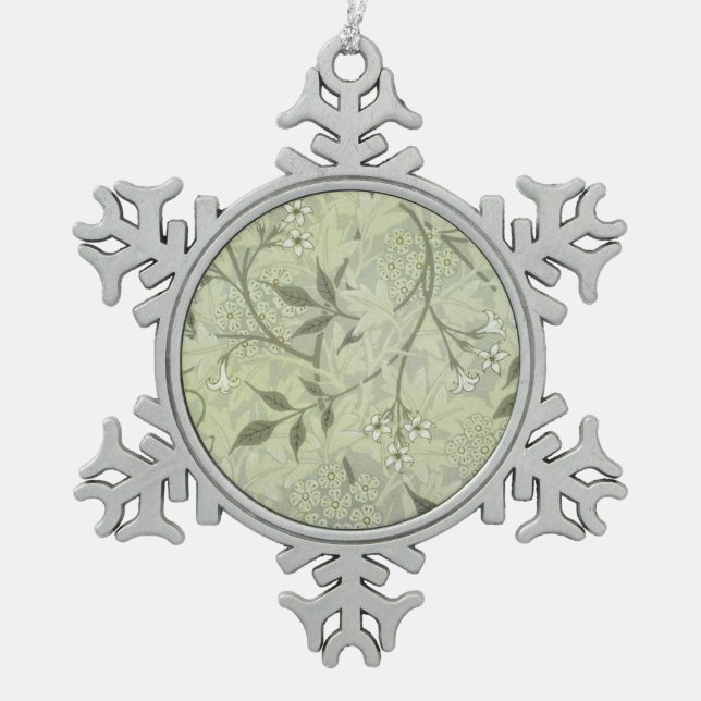 William Morris Jasmine Botanical Snowflake Pewter Christmas Ornament (Front)