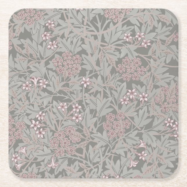 William Morris Jasmine Flower Pattern Square Paper Coaster (Front)