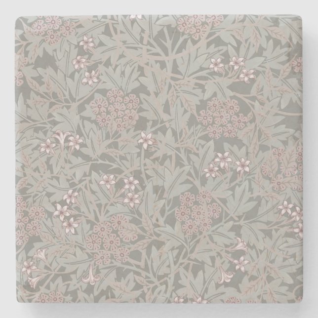 William Morris Jasmine Flower Pattern Stone Coaster (Front)