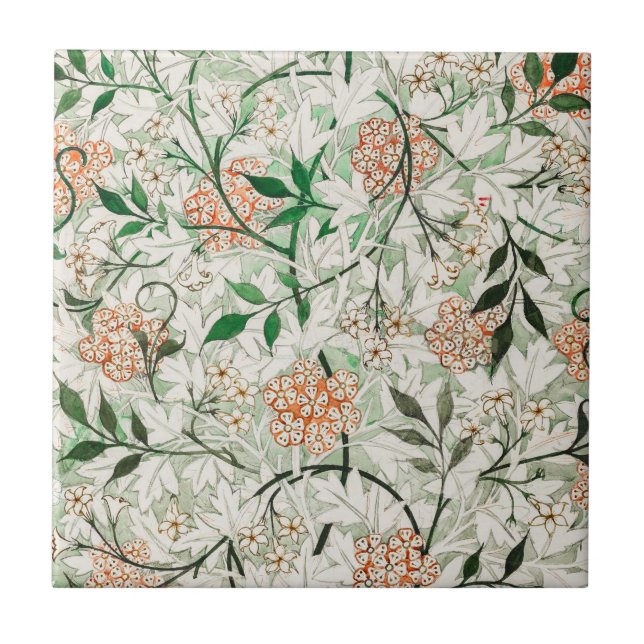 William Morris Jasmine Garden Flower Classic Ceramic Tile (Front)