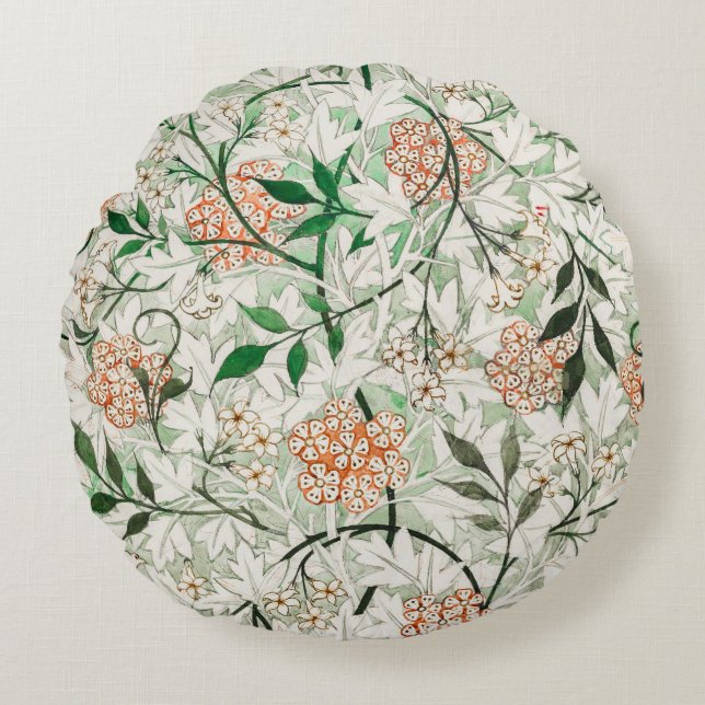 William Morris Jasmine Garden Flower Classic Round Cushion (Front)